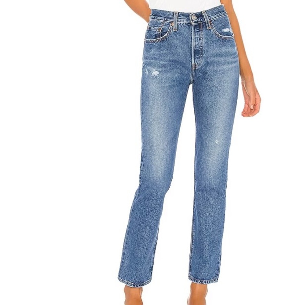Revolve Levi's 501 Button Fly Straight Premium Denim Jeans in Athens Dark